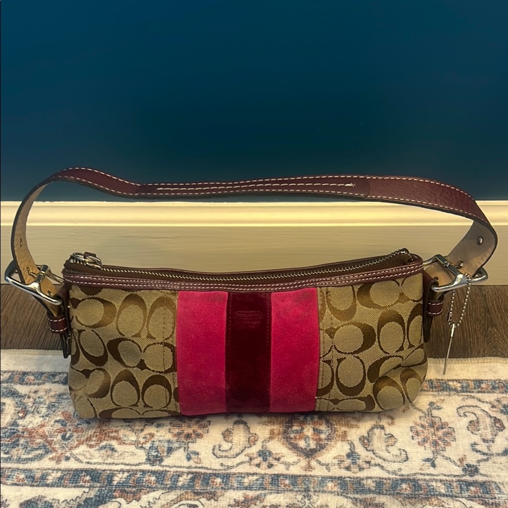 Coach Vintage Brown and Pink and purple suede Demi Shoulder Bag with Monogram